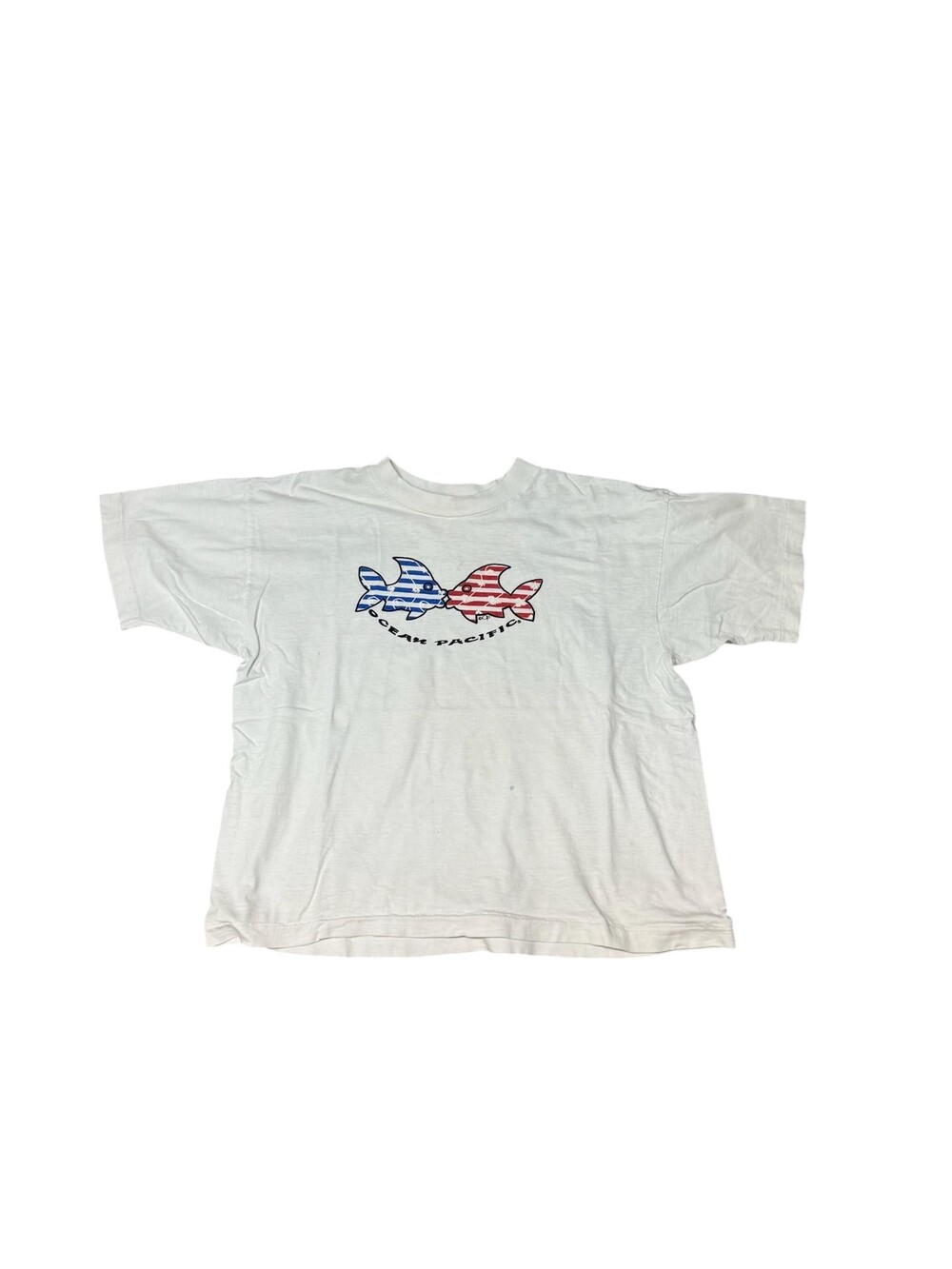 Ocean Pacific Shirt Mens White USA Flag Fish Beach Vintage 90s single stitch
